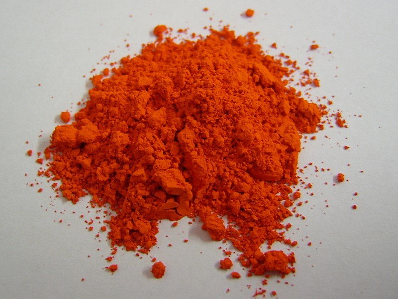 Bright orange-red powder of minium (red lead)